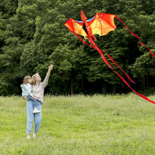Lanrui Kite for Boys & Adults Easy to Fly,Beach Trip Outdoor Games Single Line String with Tail,Beach Kite for Family Outdoor (Red) - image 5