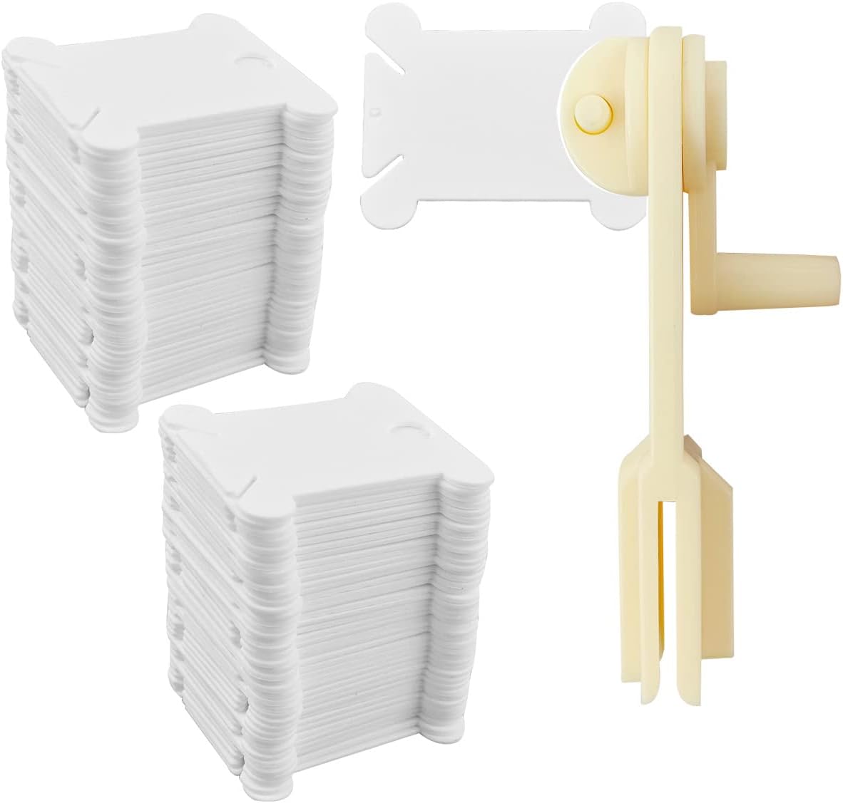 120 Pcs Plastic Floss Bobbins with 1 Pcs Bobbin Winder for Cross Stitch Cotton Thread Craft DIY Sewing Storage Thread Organizer Holder Embroidery DIY Cards (White)