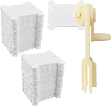 120 Pcs Plastic Floss Bobbins with 1 Pcs Bobbin Winder for Cross Stitch Cotton Thread Craft DIY Sewing Storage Thread Organizer Holder Embroidery DIY Cards White