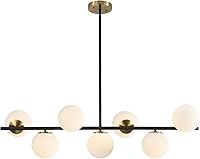 Vista 13 de KCO Iluminación - Lámpara de techo con 7 luces, globo de cristal transparente, candelabro Sputnik, estilo mid century modern, lámpara colgante