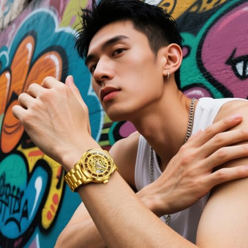 Image of OLEVS Mens Automatic Watch Skeleton Diamond Luxury Mechanical Self Winding Dress Wrist Watch Waterproof Luminous