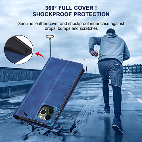 Image of Jasonyu Flip Wallet Case for iPhone 11 Pro,Leather Magnetic Folio Cover with Card Holder,Kickstand - TPU Shockproof Durable Protective Phone Case,Blue