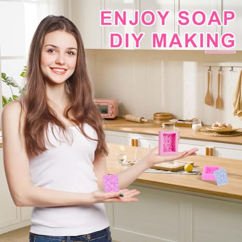 OBTANIM 2 Pcs Silicone Square Rose Flower Fondant Molds Handmade Chocolate Candy Moulds for DIY Craft Art Soap Candle Making Cake Decoration - Thumbnail 5
