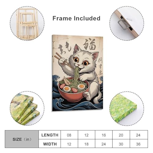 Affiches sur toile de qualite chat mangeant des ramen art mural elegande 60x90cm