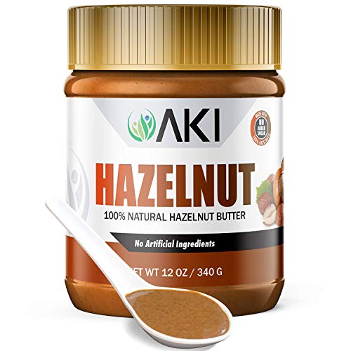 AKI Natural Hazelnut Butter Nut Unsweetened Sugarfree No Added Salt or Oil Low Sodium Vegan Keto Paleo Low Carb 1 Ingredient Pure Roasted Hazelnuts No Additives Great Dose of Proteins & Healthy Fats