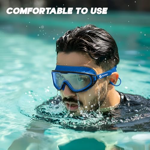 Image of KONEX Swimming Goggles | UV Protected Big Frame Lens | Anti-Fog & Anti-Leak Soft | Guaranteed - Blue