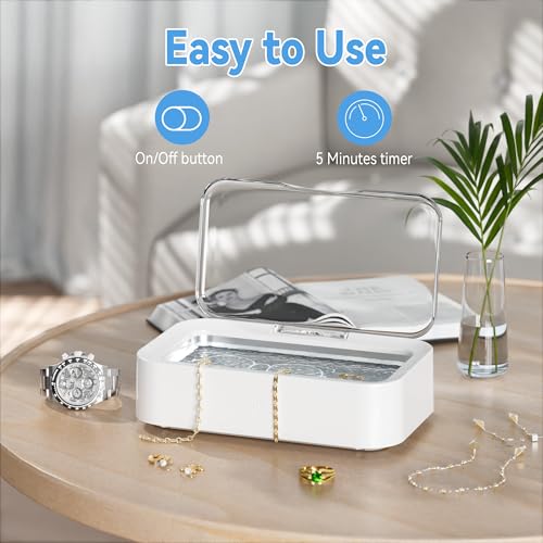 kunphy limpador ultrassônico de joias, máquina de limpeza de óculos elétrica para relógios, anel de