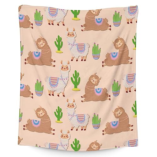 Blanket for Girl Boy - 40x50 Inches Cute Llama Throw Gifts - Brown Soft Fuzzy Blankets for Bed, Couch & Living Room