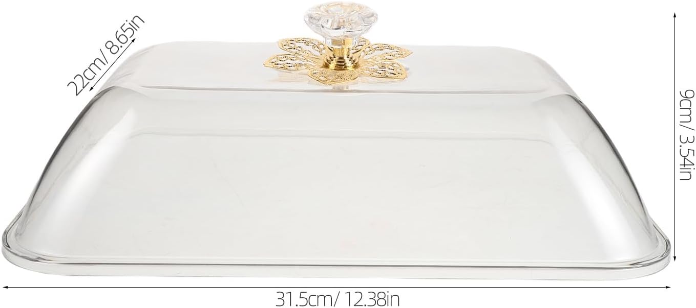 Clear Plastic Rectangle Food Dome Cover - Pastry Serving Lid with Handle Knob for Buffet Bakery Restaurant - 12.4x8.7in Dust-Proof Cake Tray Display Cover