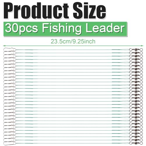 30pcs Fishing Leaders, 9.25 Inch Stainless Steel Fishing Line Leader Fishing Wire Leader Fishing Accessories, Connecting Fishing Tackle Lure or Hook, for Saltwater and Freshwater (Green)