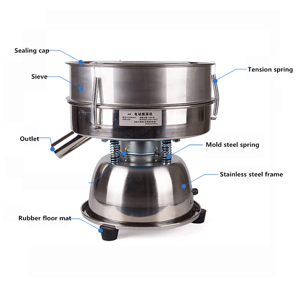 Automatic Sifter Shaker Machine, Electric Vibrating Screen Powder, Screening Sifting Machine Powder Sieve Machine for Powder Particle Stainless Steel, 10cm Hight Sieve (200 Mesh)