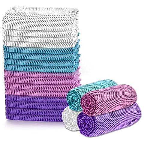 Amgico 20 Packs Cooling Towels for Neck Face, Instant Cool Breathable Chilly Ice Towel Bulk, Cold Sweat Rag for Gym, Yoga, Golf, Beach, Travel, Camping, Running, Sport, Hot Weather Cover
