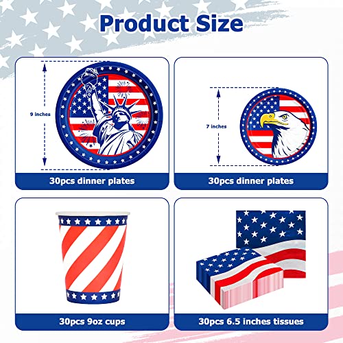 120 Pcs Fourth Of July Party Supplies, Serve 30 Guests 4Th Of July Disposable Dinnerware Set, Liberty Statue Eagle Pattern Paper Plates Cups Napkins For Independence Day National Celebration Decor #TOP1