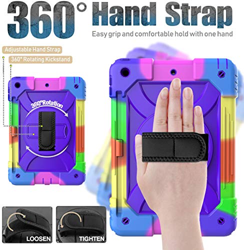 Bmouo Ipad 9Th Generation Case, Ipad 8Th/7Th Generation Case, Ipad 10.2 Case,Hybrid Shockproof [360 Rotating Stand] [Hand Strap] [Pencil Holder] Kids Case For New Ipad 10.2" 2021/2020/2019 - Purple #TOP4