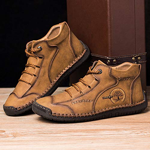 Men's Vintage Mid Seam Leather Boots,Casual Ankle Chukka Boots,Lightweight Lace Up Sneakers Loafers Walking Shoes 5