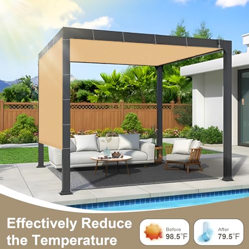 LOVE STORY Shade Cloth 4/6/8/10/12/20FT Sun Shade Screens Fabric Pergola Shade Cover Mesh Tarp with Grommets for Patio Deck Garden, 6\'x12\' Sand