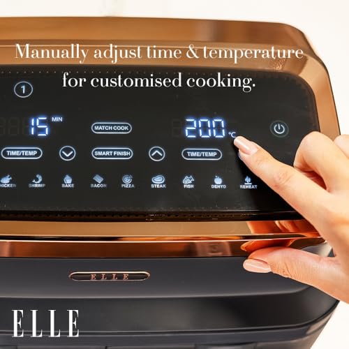 ELLE Dual Air Fryer Grey with Rose Gold, 10-in-1 Cooking Methods, Oil Free Cooking, Non-Stick & Dishwasher Safe, Smart & Match Cook (Dual Basket) - Image 7