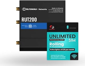 Teltonika RUT200 4G LTE Mobile Router + EE Rolling 30-Day Plan    25/Month, QR-Code Activation