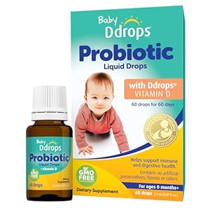 Ddrops Baby Probiotic with Vitamin D, 60 Drops – Colic Symptom Relief for Newborns and Infants – Easy-to-Use, Just One Drop Daily, No Sugar, Non-GMO, Allergy-friendy