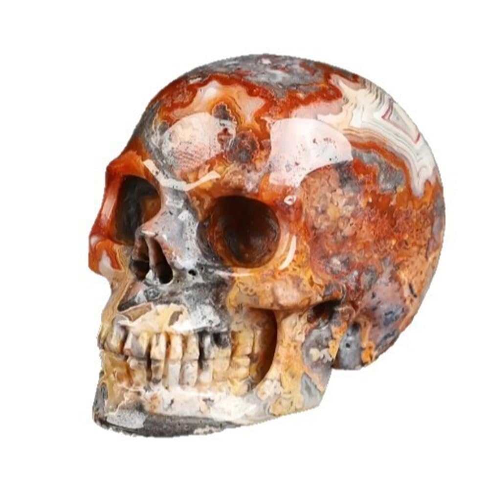Natural Crystal Agate Skull Carving Desk Decor Ornament for Home Office
