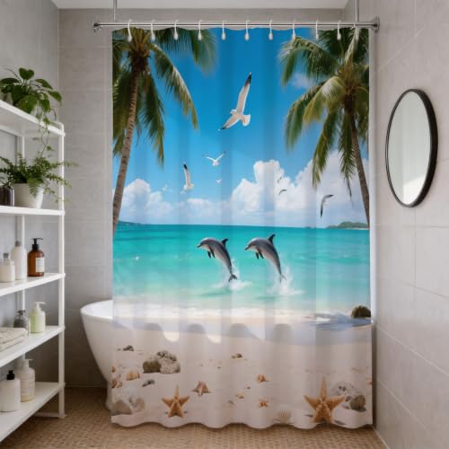 Rideau de douche 180x200 dauphin en polyester imprimé 3D de qualité