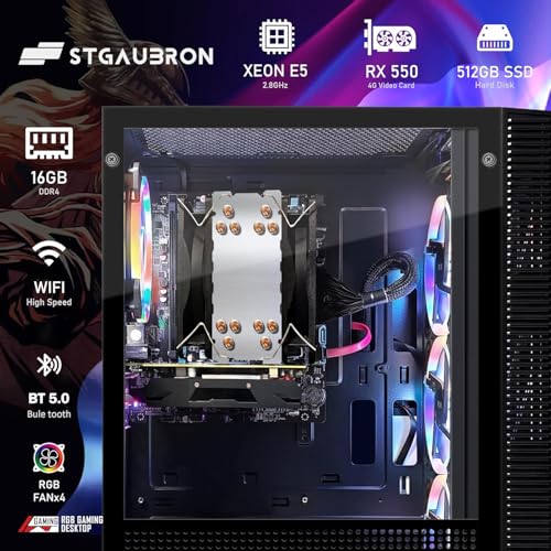Image of STGAubron Gaming PC Desktop Computer, Intel i7 Xeon E5, Radeon RX 550 4G, 16G DDR4, 512G SSD, WiFi, BT 5.0, RGB Fan x4, Windows 11 Home