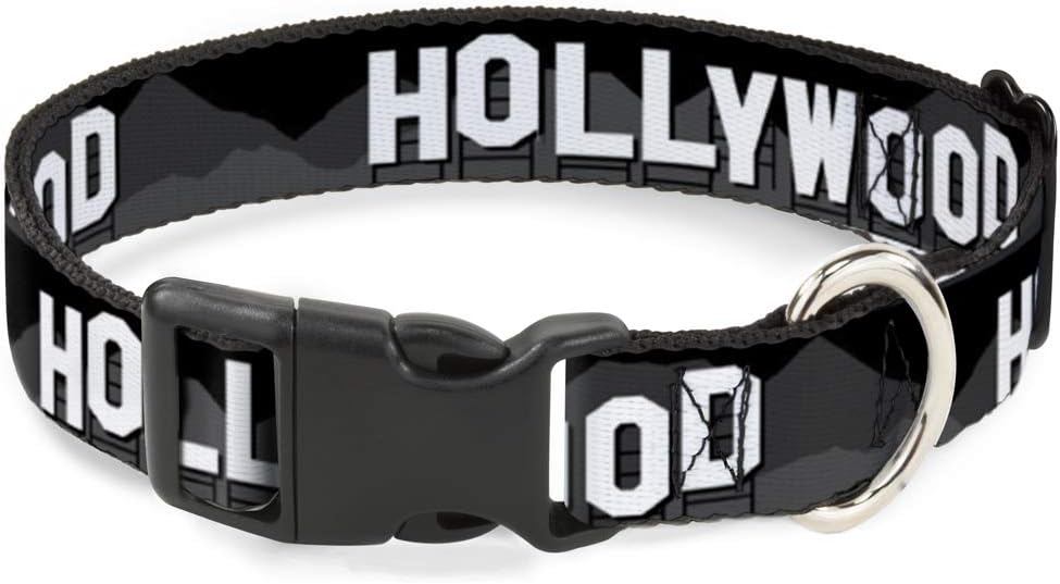 Buckle-Down Plastic Clip Collar - HOLLYWOOD Sign Skyline Black/Grays/White - 1.5" Wide - Fits 13-18" Neck - Small