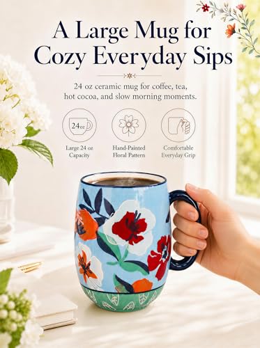 Taza grande de cerámica pintada a mano 24oz floral miniatura 2