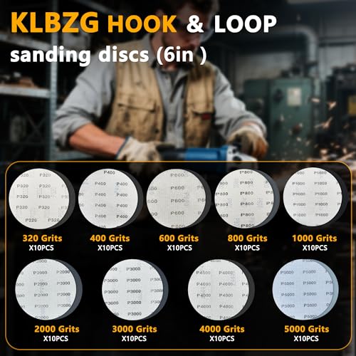 90 Pcs 6 Inch Sanding Discs Wet Dry Sandpaper Hook and Loop,320 400 600 800 1000 1500 2000 3000 5000 Grit Assortment Silicon Carbide Orbital Sander Sandpaper for Automotive Wood Metal Glass Polishing by KLBZG - Used condition - Image 2