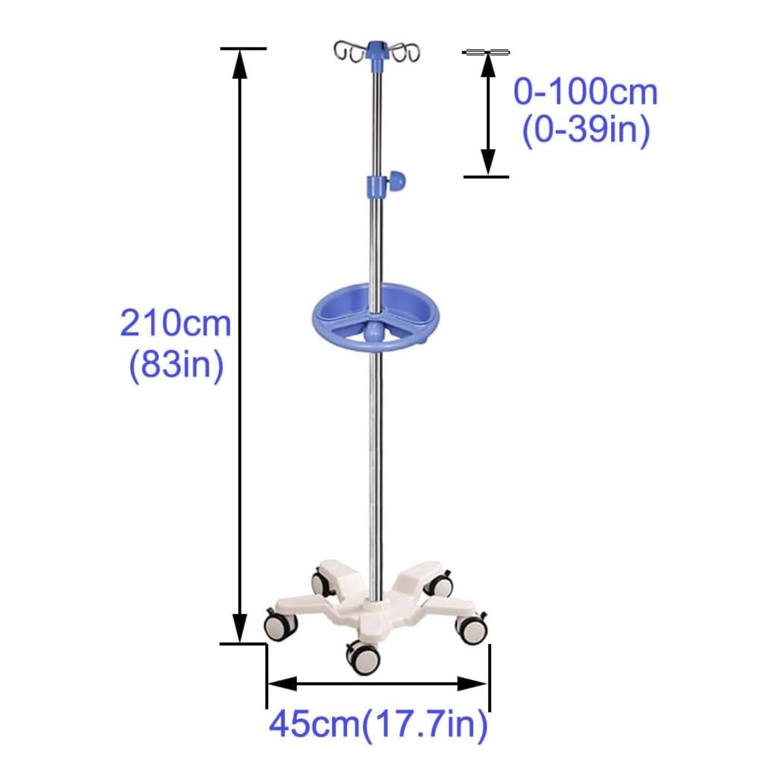 Aste portaflebo con ruote Supporto da pavimento portatile for flebo asta per flebo | Asta telescopica con prolunga for tubo in acciaio inox a 4 ganci