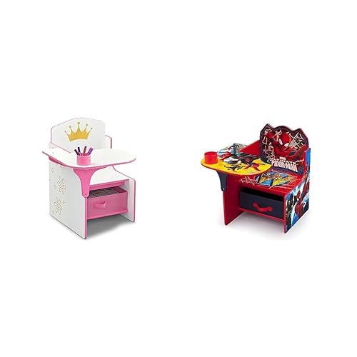 Delta Children Princess Crown - Escritorio con silla con contenedor de almacenamiento, ideal para artes y manualidades, merienda y escritorio para