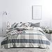 SUSYBAO 3 Pieces Duvet Cover Set 100% Natural Washed Cotton Queen Size 1 Duvet Cover 2 Pillowcases Luxury Soft Breathable Comfortable Durable Blue and Brown Checkered Plaid Bedding with Zipper Ties