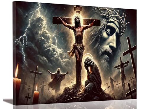 Jesus Crucifixion Canvas Wall Art Christ Cross Wall Decor Picture