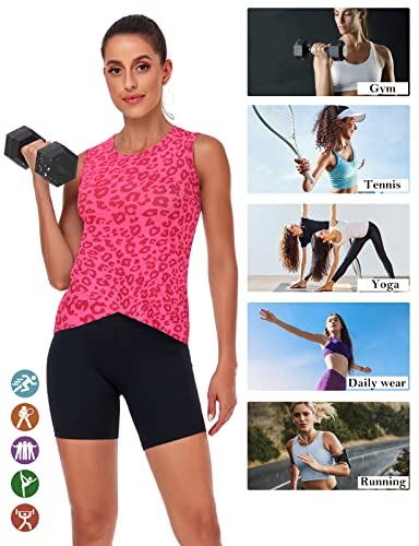 Luranee Loose Tank Tops For Women,Yoga Shirts For Women Sleeveless Rnoud Neck Slim-Fit Compression Quick Drying Exercise Gym Fitness Racerback Pink Leopard Xl #TOP4