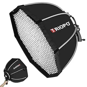 Triopo KS90 Portable Softbox 35in / 90cm Speedlite Octagon Umbrella Softbox with Honeycomb Grid Outdoor Flash SoftBox for Godox TT600 TT685 V860 YONGNUO NEEWER Flash(with S Bracket Hand Grip)