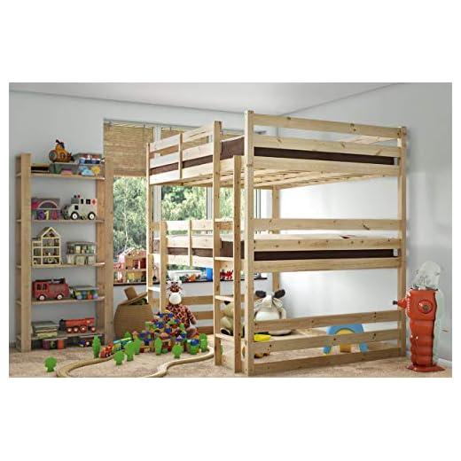 STRICTLY BEDS & BUNKS - Fusion Raised Pine Bunk Bed with Sprung Mattress (20 cm), 4ft 6 Double