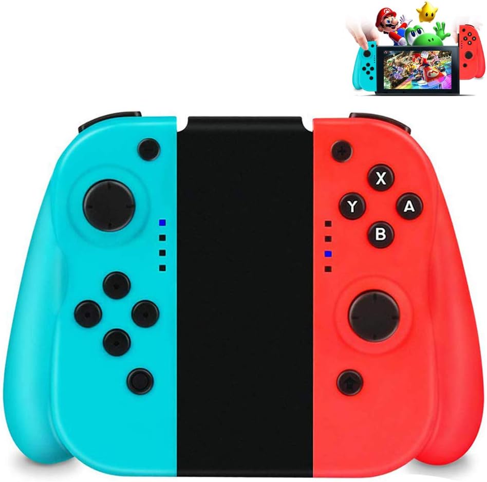 Powcan Wireless Controller for Nintendo Switch Left and Right Mini Switch Controller Bluetooth Gamepad Joypad Joystick Compatible with Switch - Red(R) & Blue(L), Support Wired Connection (Blue/Red)