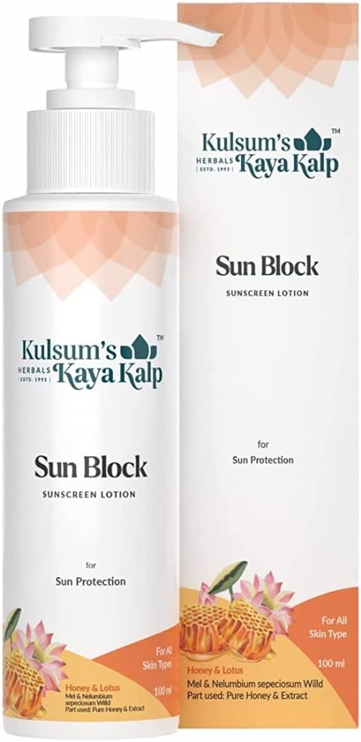 Kulsum's Kaya Kalp Sun Block Body Lotion SPF 20 PA+++ Herbals for face and body (100 ml)