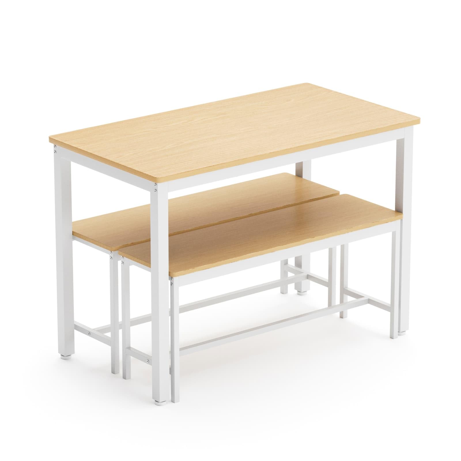 Table à Manger Moderne avec 2 Banc,Ensemble Table et Chaises 4 Personnes,Style Industriel,110x60x75cm,pour Salle à Manger Salon et Balcon (Blanc-E)