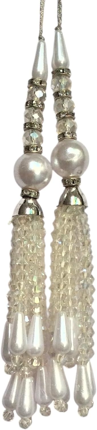 2 Pair (Pack of 4 Pieces) Blouse Tassels for Bridal Dress Latkan Home Decor Accessories DIY Decor Curtains Cushions Tassel (Silver 3, 5.5 Inch)