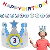 👑Kit de decoración de cumpleaños: el paquete contiene 1 pancarta de "HAPPY BIRTHDAY", 1 pieza de corona cumpleaños tela de cumpleaños y números reemplazables de fieltro del 0 al 9. Se puede utilizar para celebrar los cumpleaños de los niños de 0 a 9 años.