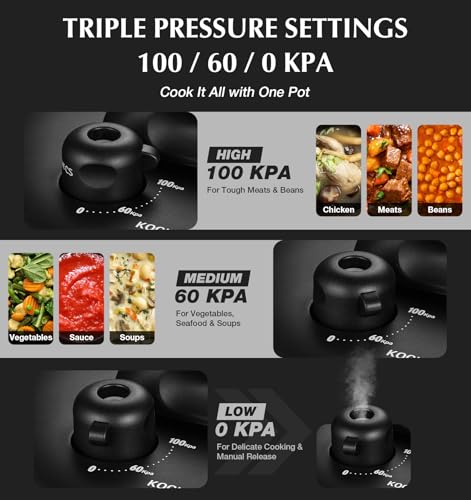 KOCH SYSTEME CS Stainless Steel Pressure Cooker 6.3 QT, Olla de Presion, Easy One-Press Lock, 3 PSI Settings Stovetop Pressure Cookers, Save 70% Time, Induction Compatible, Glass Lid & Steamer Rack - Image 5