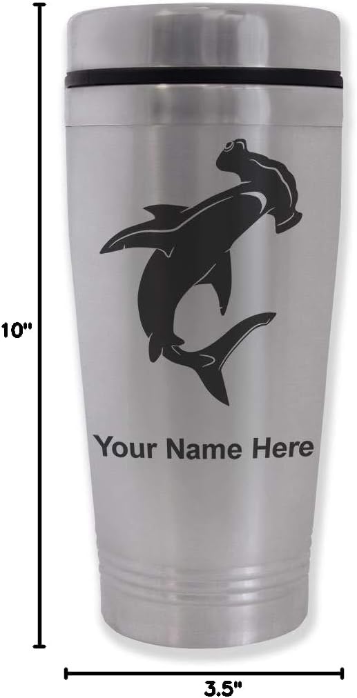 LaserGram 16oz Commuter Mug, Hammerhead Shark, Personalized Engraving Included