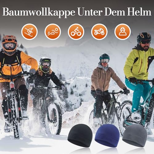 3St Fahrradmütze Unter Helm, Winter Warme Dünne Mütze Baumwolle Laufmütze Winddichte Fahrradmütze Multifunktionale Wintermütze leichte Running Beanie Schlafmütze Skull Cap Helmfutter für Herren Damen