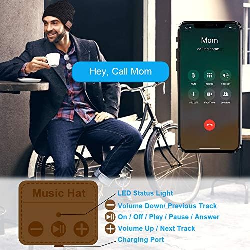 Gifts for Men Bluetooth Beanie Hat - Secret Santa Gifts Christmas Stocking Fillers for Men Teenagers Cool Stuff Music Gifts Tech Gadgets, Hat with Headphones Christmas Eve Box Fillers, Black, Large