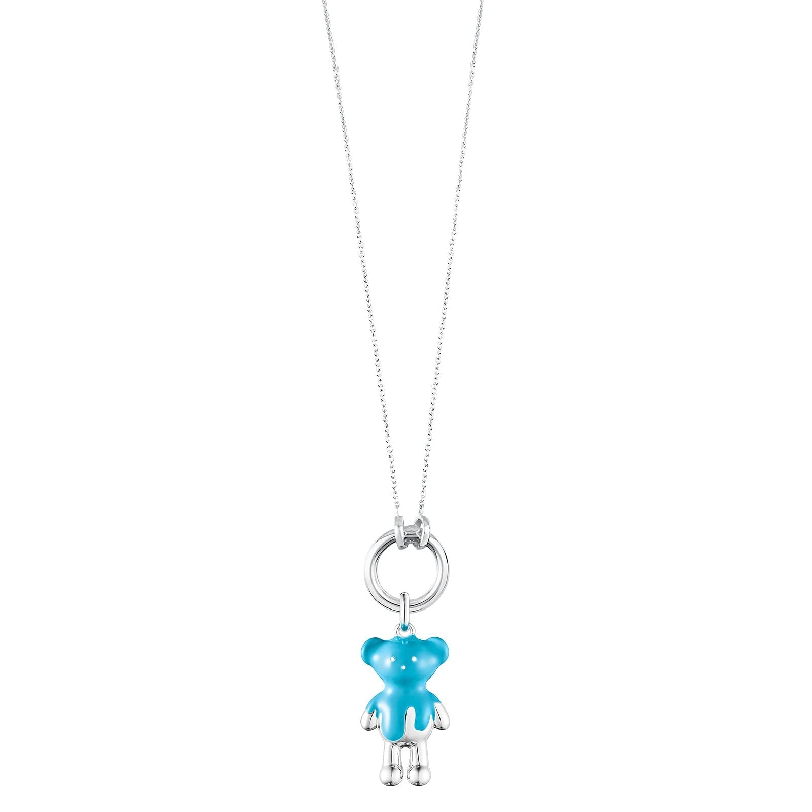 TOUS Collar de Plata de Primera Ley para Mujer con Anilla, Sencillo y Personalizable con los Accesorios, Colección Hold