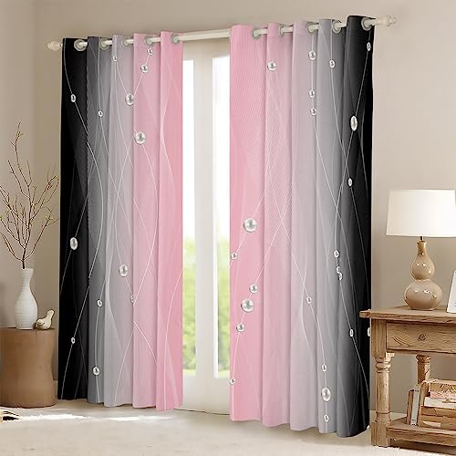 Homemissing Pink and Black Darkening Drapes Strip Lines Curtains for Bedroom Living Room For Kids Women Men Ombre Pearl 30%-50% Blackout Curtains Geometric Window Treatments W46*L72 - Image 2