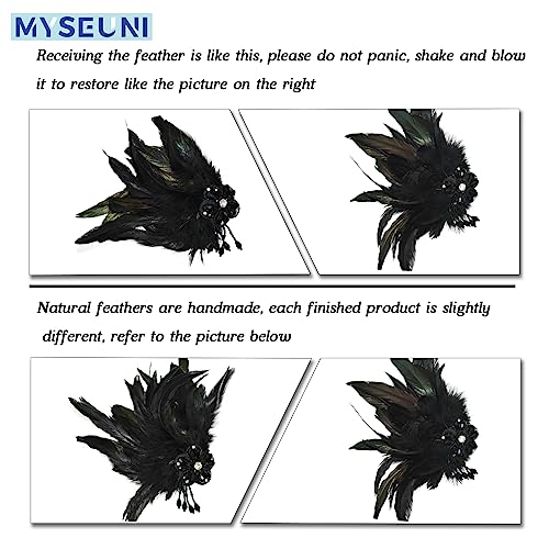 MYSEUNI Glod Masquerade Mask for Couples, Women's Mask with Feathers & Venetian Masks for Men, Party, Mardi Gras, Halloween - Image 4