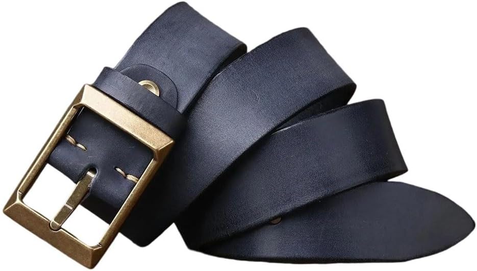 Men's Belt - 3.9 cm Thick Top-Grain Leather with Copper Buckle, Vintage Cowboy Design