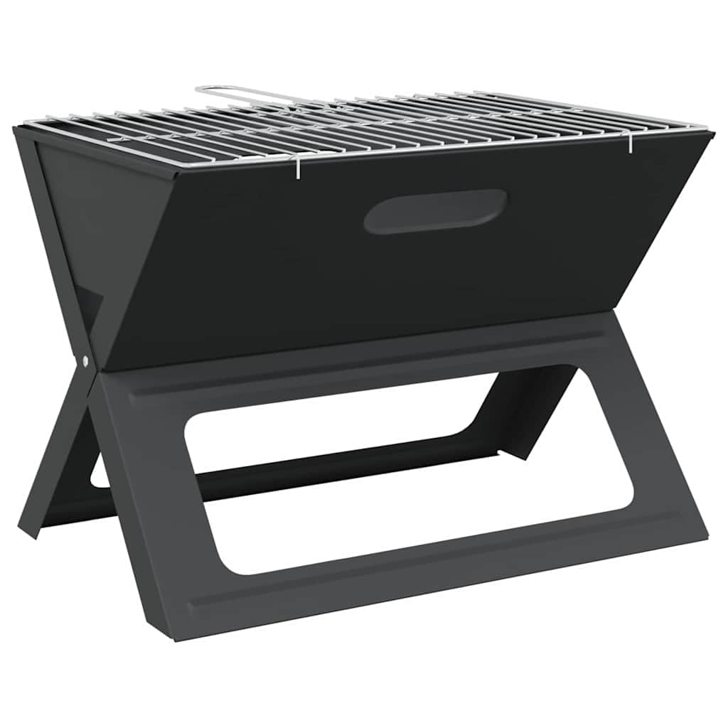 Grill outdoorowy, czarny, ze stali, 46 x 31 x 31 cm, kompaktowy, przenośny grill na taras, balkon, kemping, o wydajnym rozmiarze i wytrzymałym materiale, do grillowania bez dymu